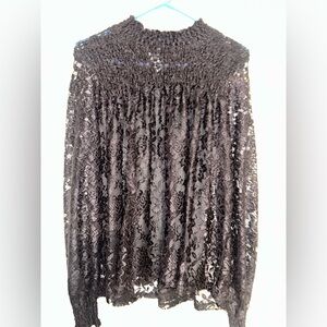 Blue Tassel Size L Elegant Black Lace Women's Top Blouse